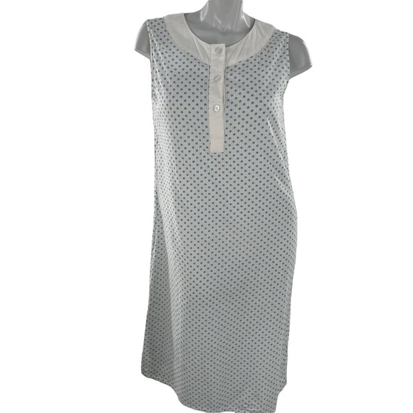 Orvis 100% Cotton Sleeveless Dress in White & Blue Small Polka Dots Size Medium - Picture 1 of 10